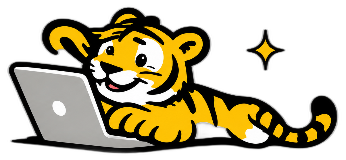 Tiger working on a laptop